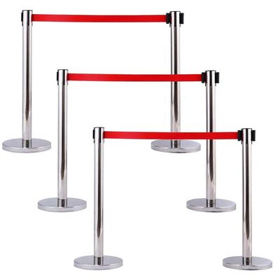 Custom Logo Hotel Retractable Ribbon Barrier , Stanchion Post With Retractable Belt