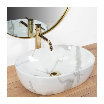 OEM Shape Over Counter Bathroom Sink Marble White Counter Top Wash Basin