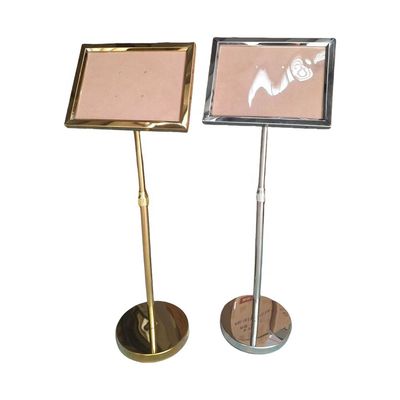 A3 A4 A5 Vertical Polished Stainless Steel Sign Stand For Hotel Restaurant OEM Design