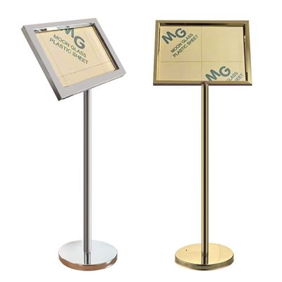 Luxury Style Hotel Sign Stand Stainless Steel Lobby A4 Advertising Display Holder