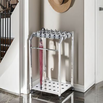 Anti Rust Hotel Umbrella Stand With Wheels , Stainless Steel Umbrella Storage Rack
