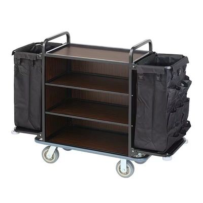 Armrests Fold Hotel Housekeeping Cart Room Attendant Trolley With Stainless Steel Edges