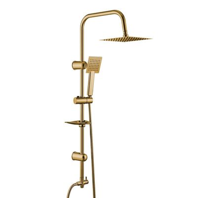 Wall Mounted Rain Shower Head And Handheld Combo Steel Golden Bathroom Shower System