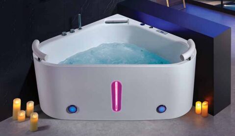 Rectangular freestanding guest bathroom tub featuring overflow cover engineered for easy installation and standard deck-mounted faucet compatibility offering relaxing bath experience