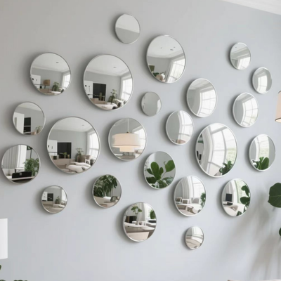 Round Silver Wall Mirror Set Multi-Size Decorative Circular Mirror Stick On Modern Wall Art Mirror For Living Room Bedroom Home Decor Indoor Outdoor