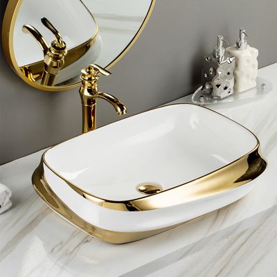 Luxury Golden Art Ceramic Wash Hand Basin Modern Oval Shaped Stain Resistant
