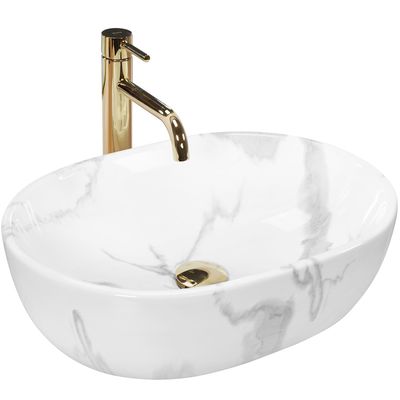 Oval White Ceramic Above Counter Wash Basin High End Bathroom Sanitary Ware