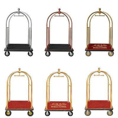 Hotel Stainless Steel Bellman Luggage Trolley Cart Heavy Duty Customized Color