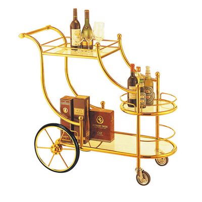 High End Gold Plated Hotel Stainless Steel Wine Cart With Locking Wheels Custom Size