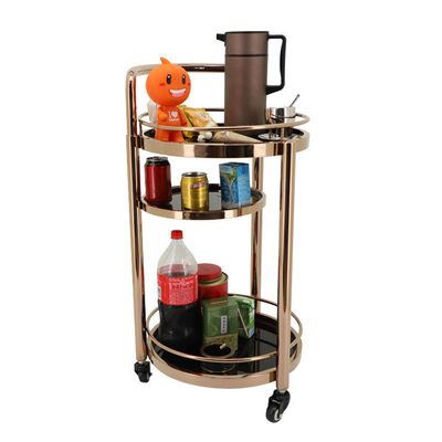 Luxury Mobile Hotel Wine Trolley Stainless Steel Liquor Drinks Cart Rose Gold Color