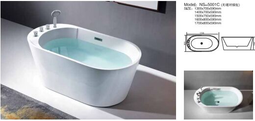Freestanding Hotel Bathtub with Glossy Surface Finish, Center Drain Location, and Overflow Cover for Luxury Bathrooms