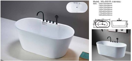 Customizable Color Freestanding Hotel Bathtub with Overflow Cover Included for Luxury Soaking