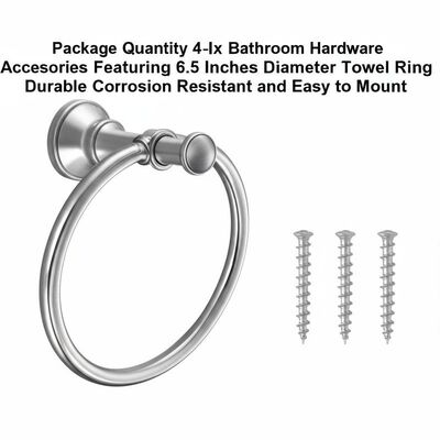 4-Piece Bathroom Hardware Accessories Set with 6.5 Inches Diameter Towel Ring, Corrosion Resistant and Easy to Mount