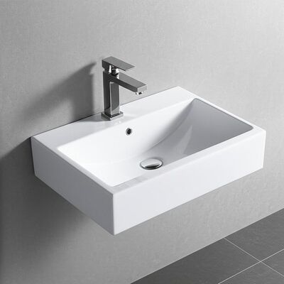 Glossy Surface Finish Bathroom Wash Basin with Single Hole Mounting and Overflow Hole for Modern Bathrooms