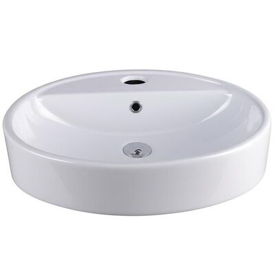 Overflow Hole Ceramic Wash Basin with Single Hole Mounting and Glossy White Finish for Bathroom Sink
