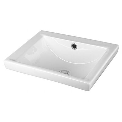 White Ceramic Wash Basin With Overflow Hole Glossy Surface Finish Countertop Installation For Commercial Bathrooms