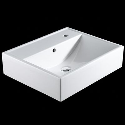 Glossy Surface Finish Porcelain Bathroom Basin with Overflow Hole for Countertop Installation