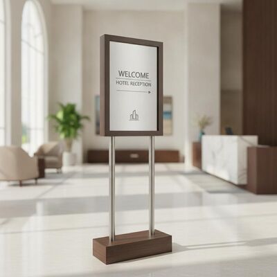 Brushed Finish Indoor Hotel Lobby Sign Stand Durable Elegant Display Solution for Hotels Restaurants Reception Areas