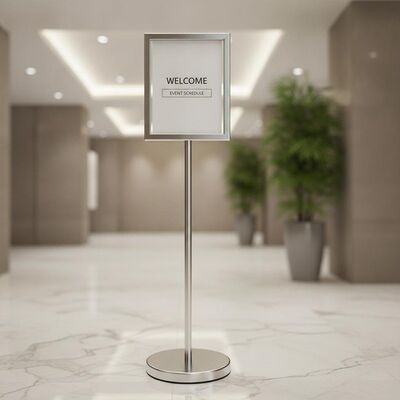 25 Mm Pole Diameter Hotel Sign Stand Stainless Steel Frame Aluminum Base for Hotels Resorts Event Venues