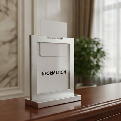 Strong Wear-resistant Hotel Reception Sign Frame Offering Top-loading Sign Insertion For Durable Hotel Front Desk Signage